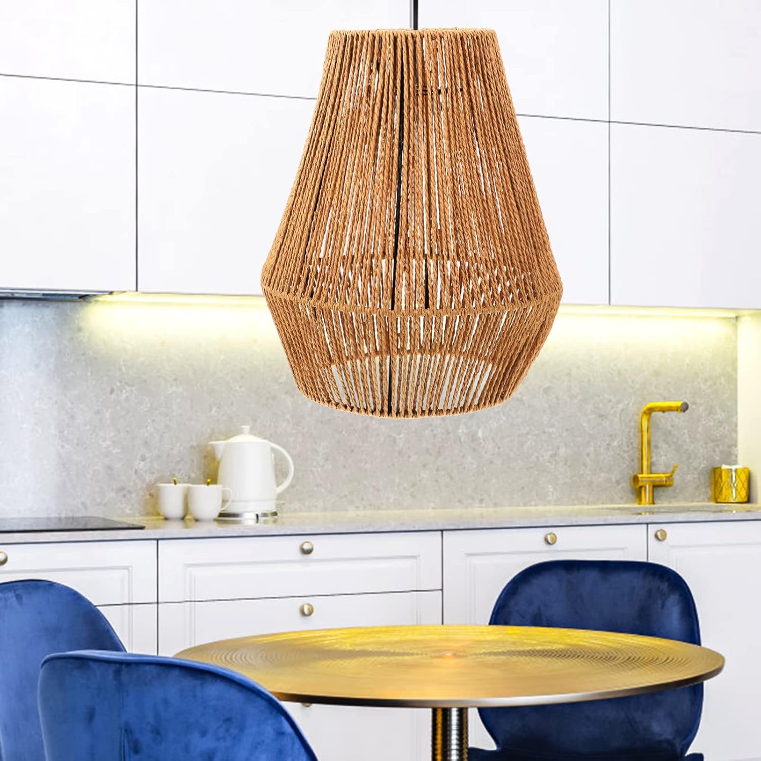 Woven Paper Pendant Light Shade Easy Install Hanging Lamp Cover for Rustic Home Decor Stylish Light Cover for Dining Room Bedroom and Shop Unique Weaving Design