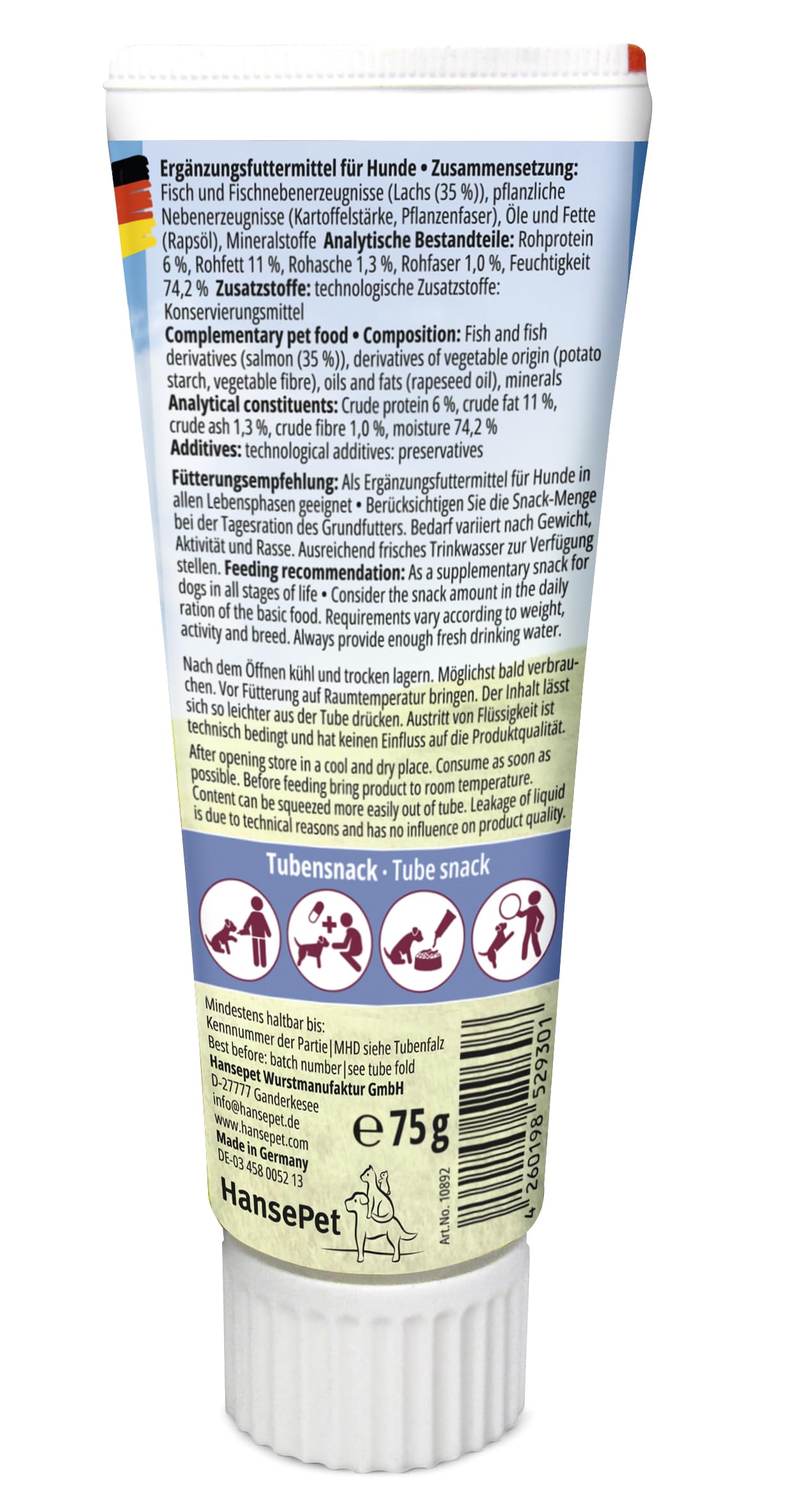 Hansepet Tubi-Dog Tubi Dog crema al salmone in tubo, 75 g, set da 12 pezzi