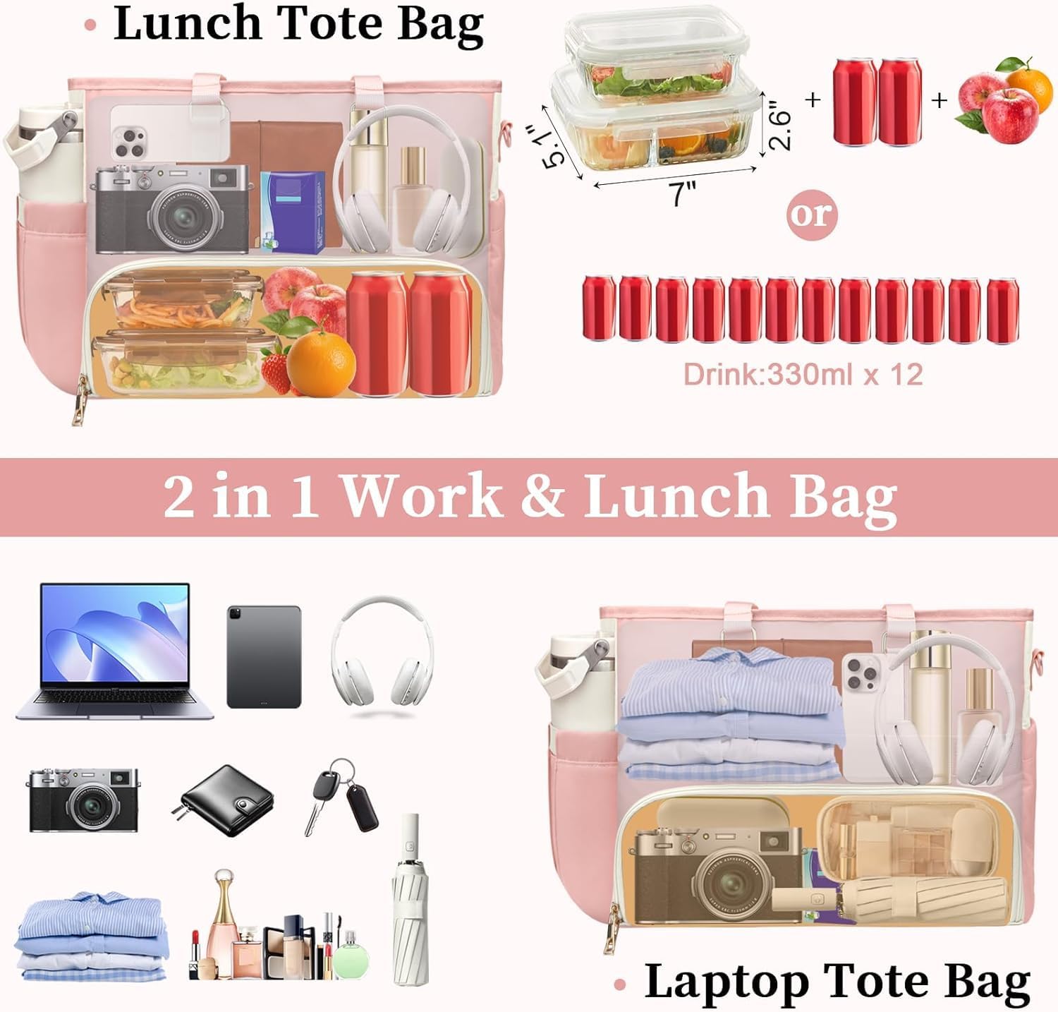 Lunch Tote Bag for Women,15.6 Inch Laptop Bag with Insulated Lunch Compartment,Multi-Pocket Work Bag with Cup Holder for Nurse,Teacher,Office,and Travel - Image 9