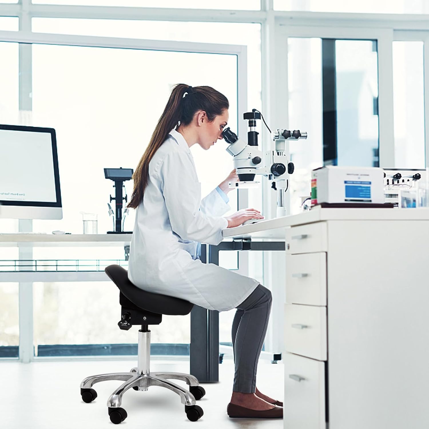 Saddle Stool Rolling Chair, Lash Tech Stool Ergonomic Saddle Chair for Bar Salon Spa Tattoo Makeup Hair Stylists