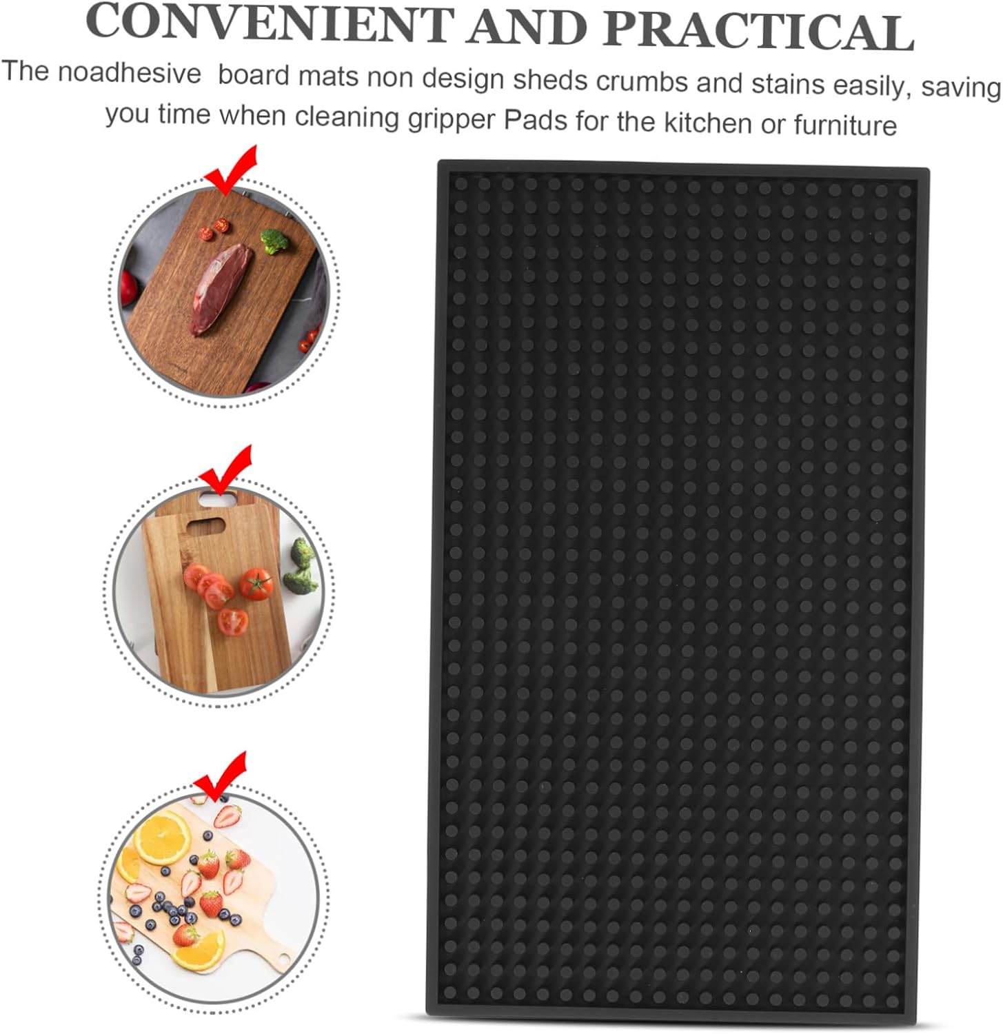 Non Slip Cutting Board Mat, Silicone Grip Pad, 13.8x7.9 Black