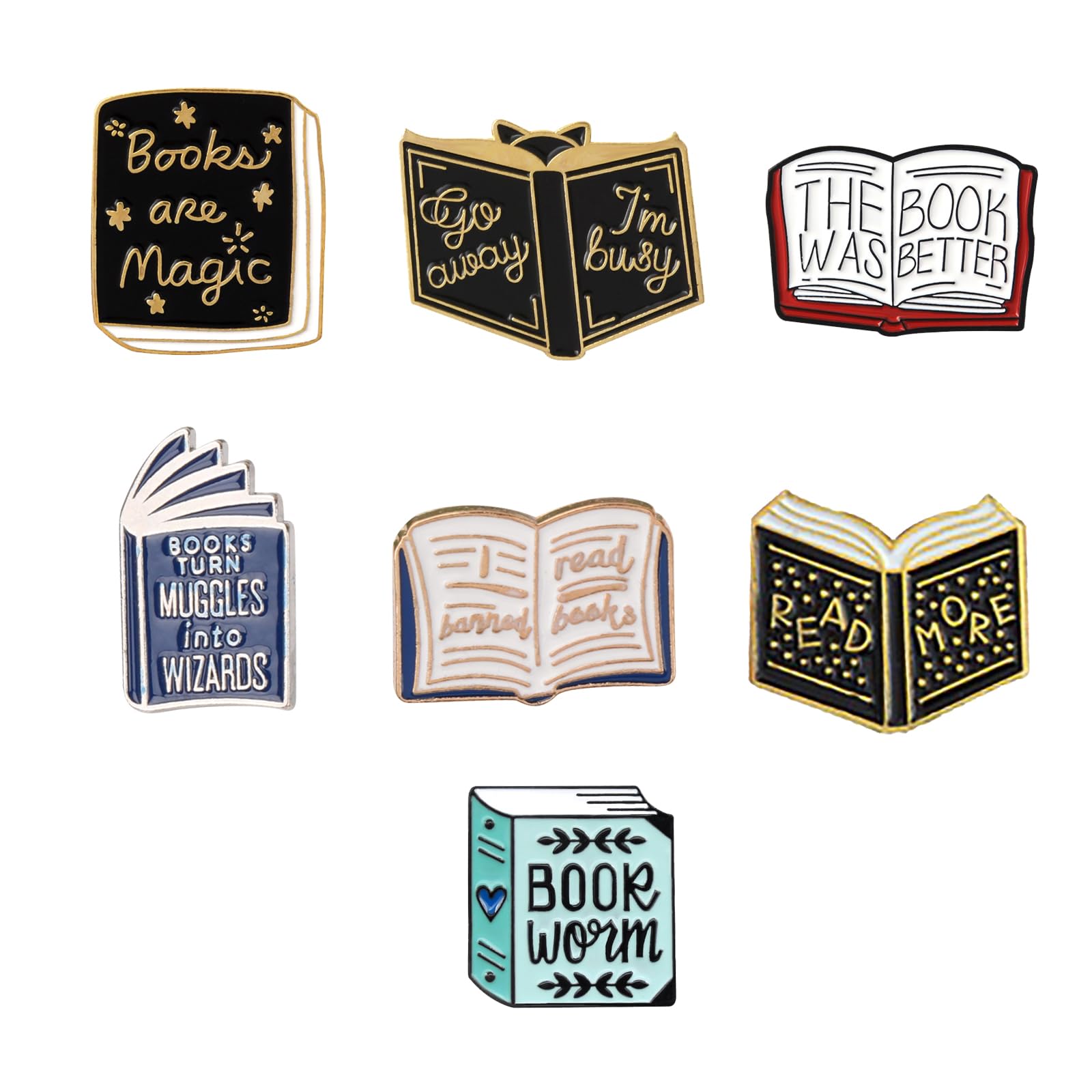 7 Pieces Book Pins Cartoon Book Enamel Pins Book Lovers Gifts Book Badges Books Brooches Decorative Lapel Pins for Backpacks Clothing Bags Jackets Learning Gifts for Teacher Student Book Lovers