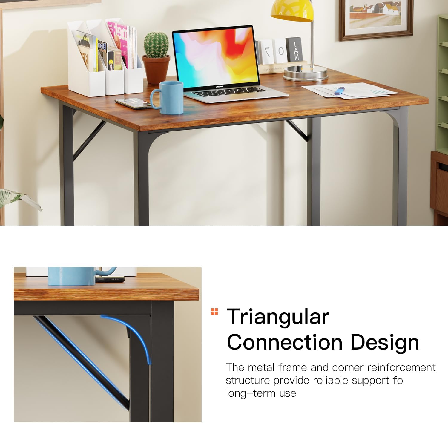 PayLessHere | 32 Inch Computer Desk | Vintage | Office Desk with Metal Frame, Adjustable Feet | Water-Resistant, Scratchproof Surface | Sturdy Writing Table for Home Office or Study | Pack of 1 - Image 7