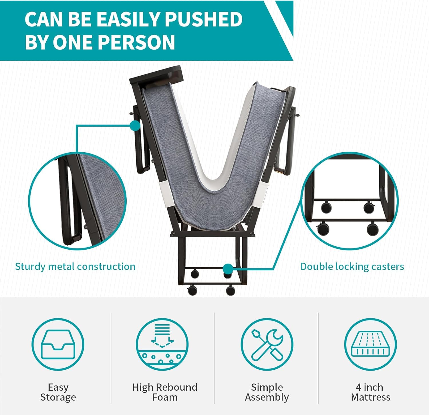 BALUS Folding Bed with Mattress for Adults, 75 ''L X 38''W Rollaway Bed with 5'' Memory Foam Mattress, Portable Foldable Frame with Dustproof Bag & Baffle (Upgrade)