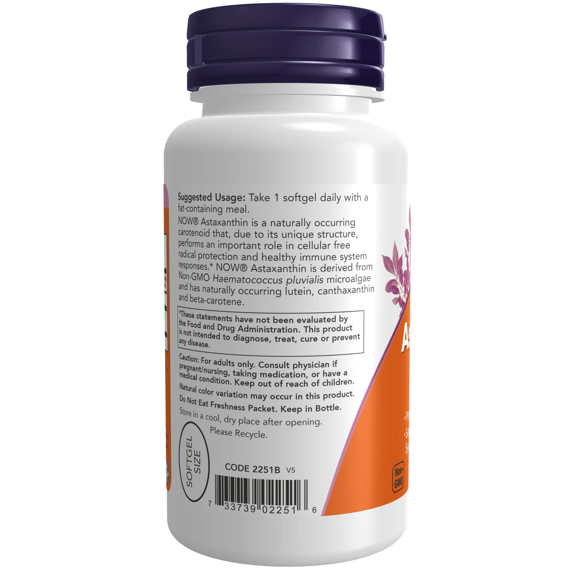 Buy NOW Supplements, Astaxanthin 10mg, Extra Strength,derived from Non