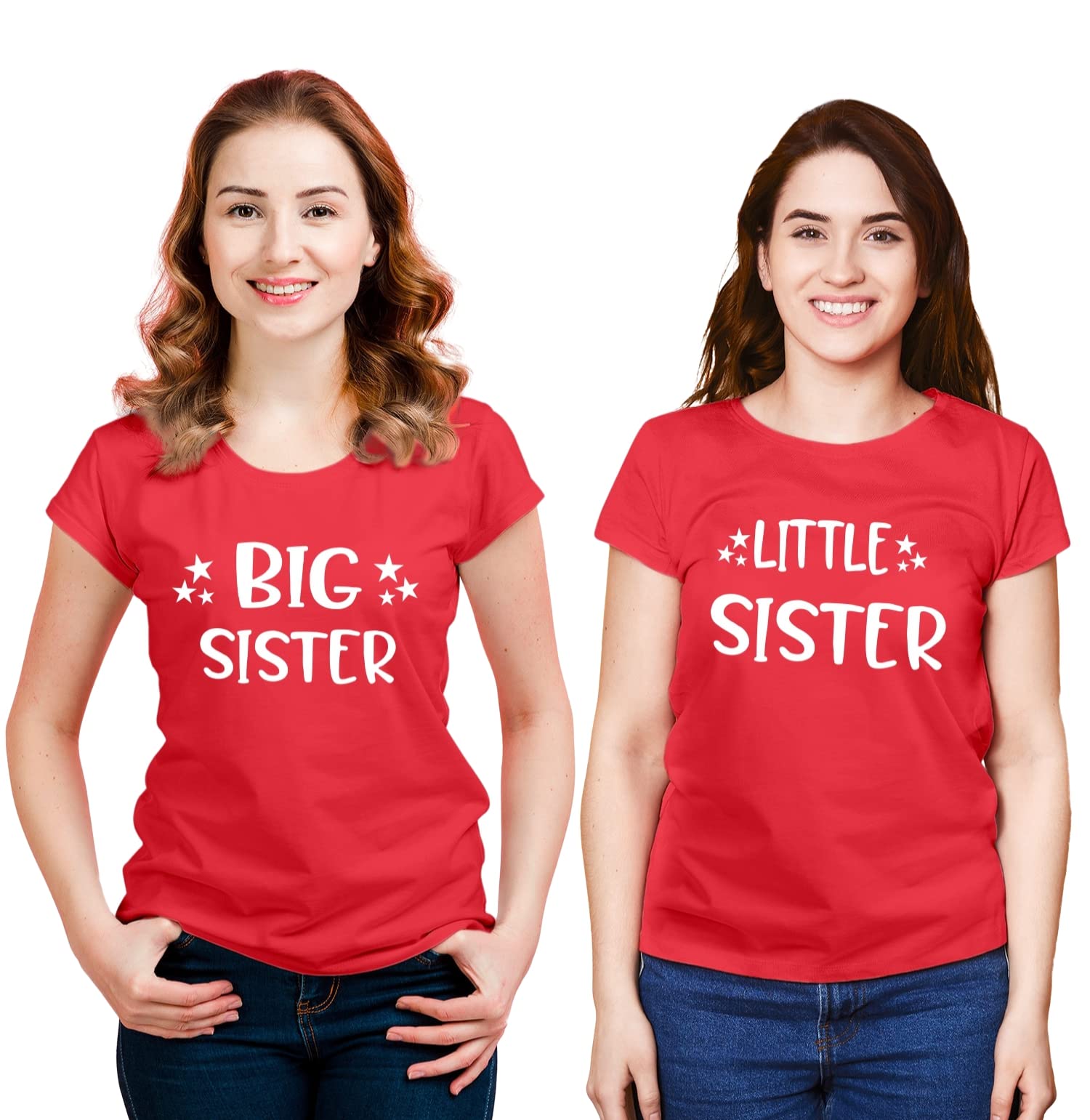 Hangout HubFamily-Sibling- Women's Cotton Printed Regular Fit T-Shirts (Pack of 2) Big Sister Little Sister