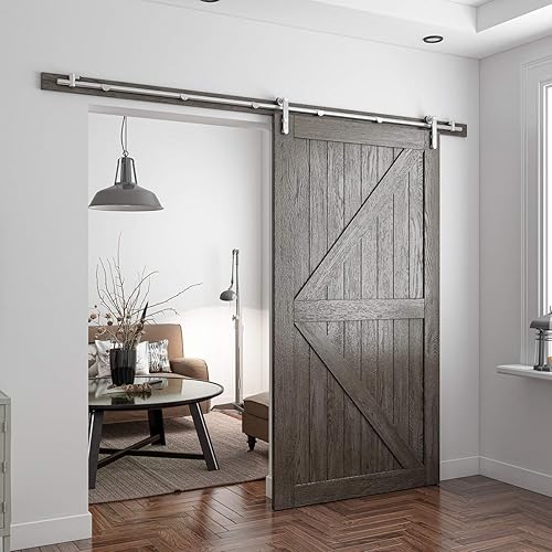 Miniatura 4 de SMARTSTANDARD Kit de herrajes para puerta corrediza de granero de acero inoxidable de 8 pies, riel de puerta de granero resistente y resistente,