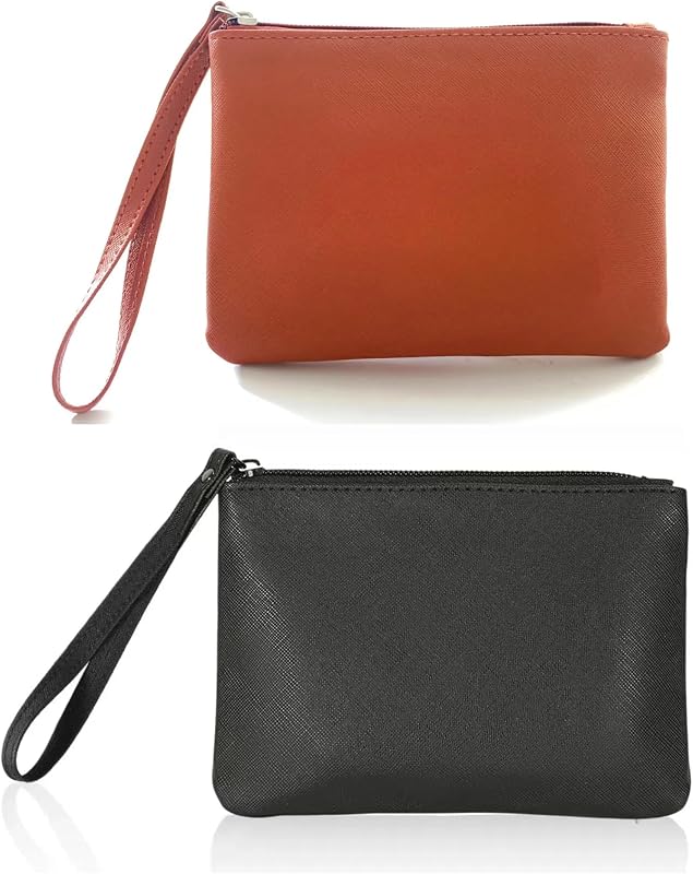 Necessaire pequena com zíper SeBUCUOO para maquiagem, moedas e pequenos itens, preta e marrom, Pacote com 2