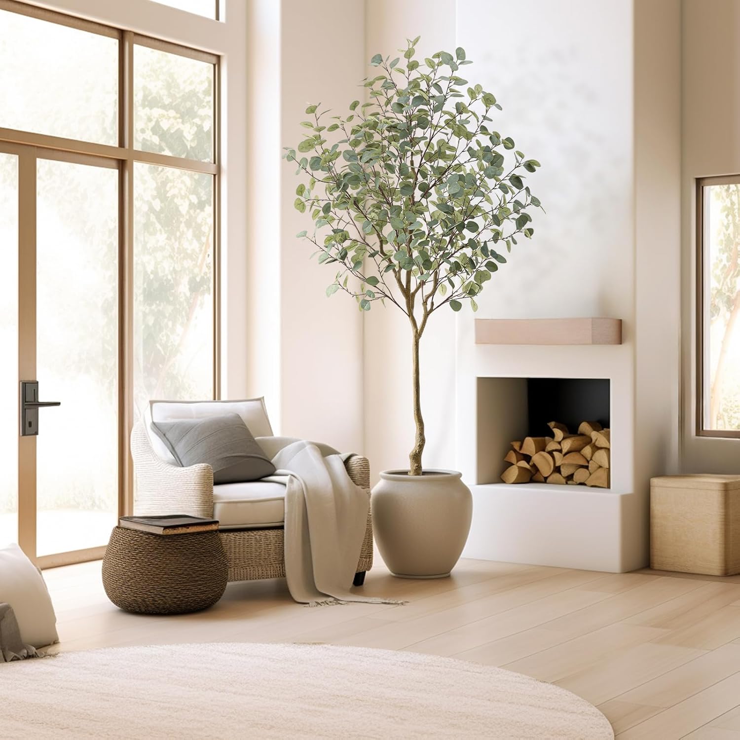 Nafresh Tall Eucalyptus Tree Artificial，8ft(96in) Faux Eucalyptus Tree with Realistic Silk Leaves， Fake Trees Indoor Outdoor for Home Office Living Room Bedroom Foyer Porch Decor. - Image 5