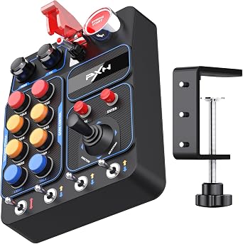 PXN CB1 Button Box   PC Simulator Side Panel with 19 Programmable Buttons & Switches, RGB Backlight, USB Plug-and-Play, Desk Clamp & 100 100mm VESA Mount   For Truck, Racing, Flight & Farming Games