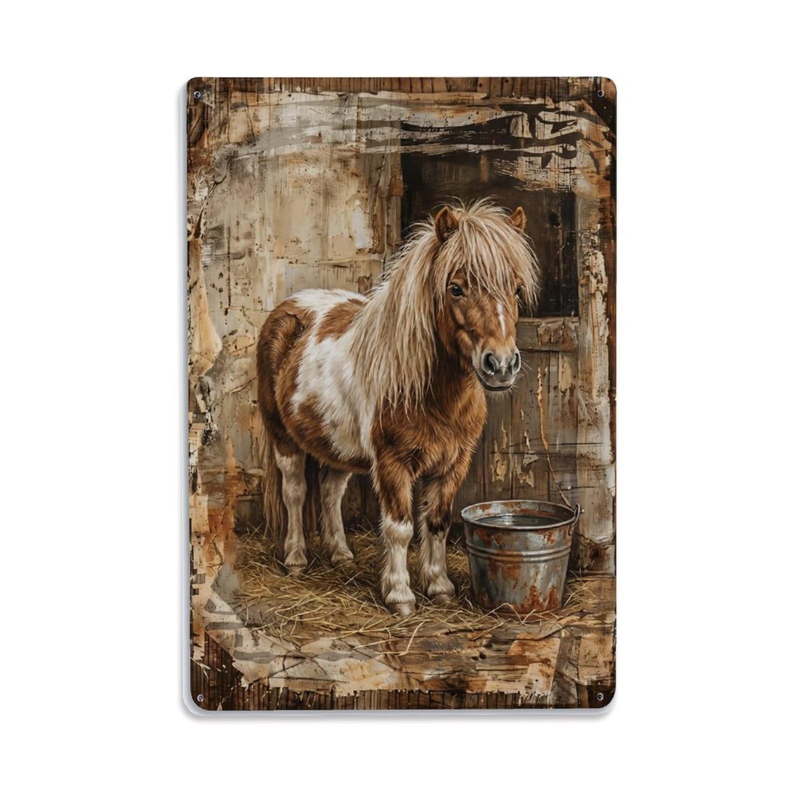 Shetland Pony Farm Small Horse Stable Vintage Metal Tin Sign Plaque Wall Decor for Cafe, Club, Garden Metal Poster 8x12Inch