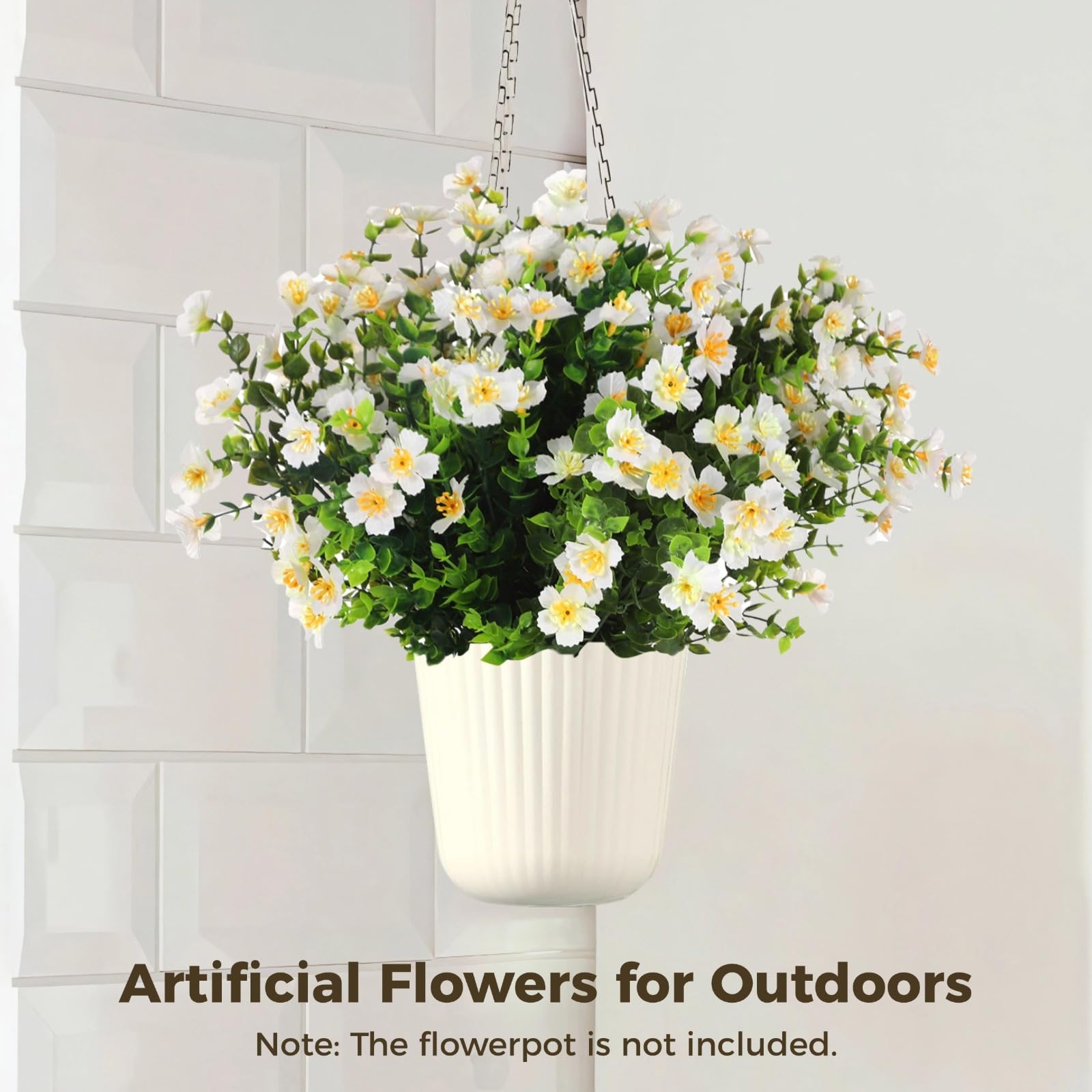 Generisch Künstliche Blumen für draußen, 12 Bündel weiße Kunstblumen zur Wohnraumdekoration, Kunstpflanzen für Garten, Balkon, Fensterbank und Außenbereich, ohne Pflegeaufwand, natürlicher Look