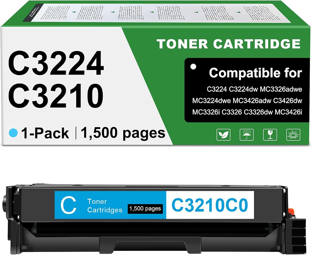 C3210C0 MC3224 Toner Cartridge Cyan High Yield 1,500 Pages 1-Pack | Compatible for Lexmark C3224 C3326 C3210 C3426 MC3224 MC3326 MC3426 Laser Printers Cyan