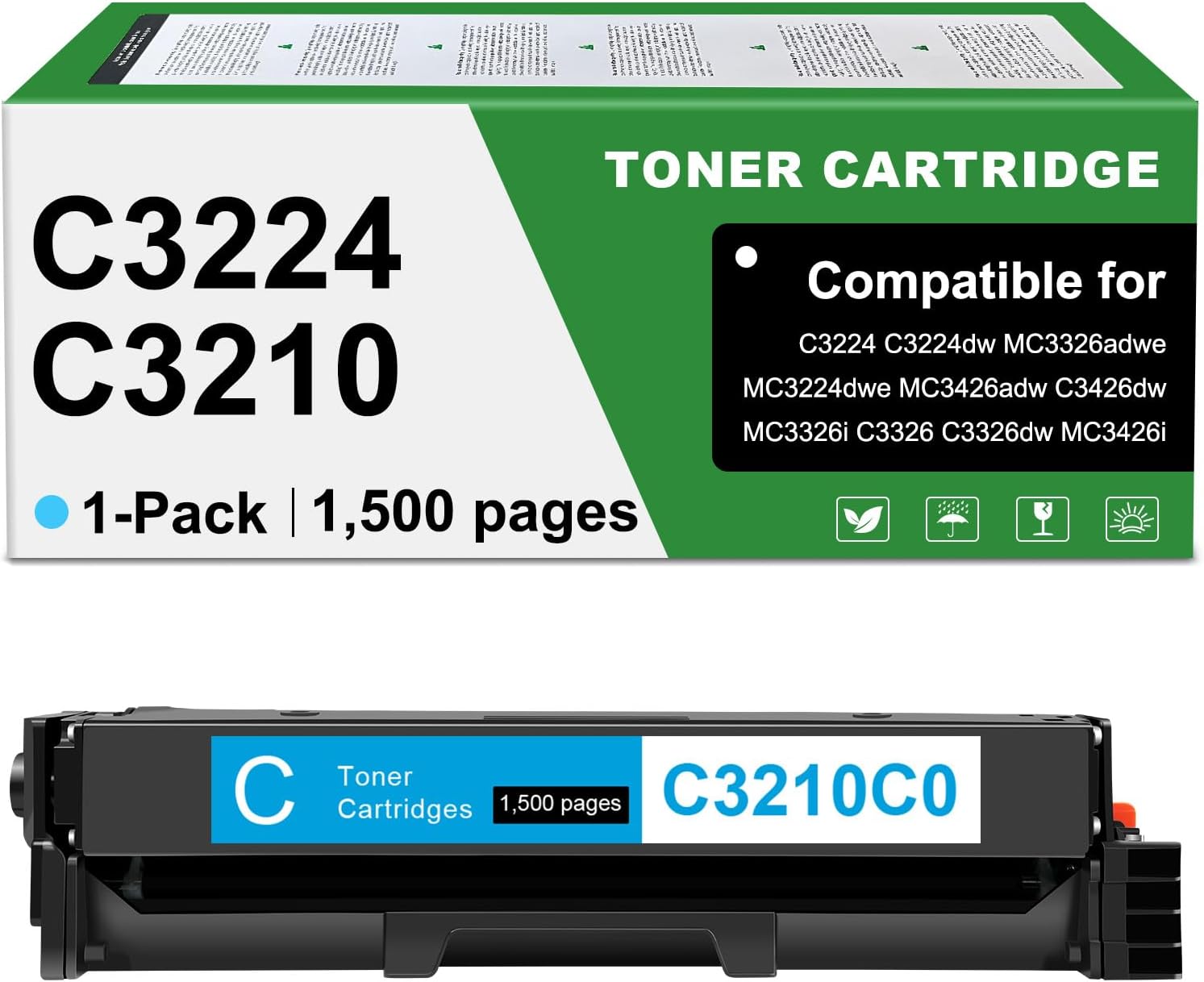 C3210C0 Toner Cartridge Compatible for Lexmark C3224,MC3224, C3326, MC3326,C3426,MC3426 Laser Printers 1,500 Pages (Cyan, 1-Pack)