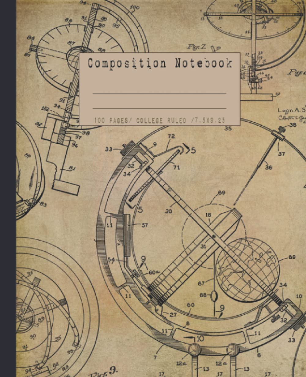 Astronomy composition notebook: Vintage astronomy telescope solar college ruled notebook. Patent blueprint diagram design. Astronomy, zodiac & stars ... (Celestial zodiac astronomy themed notebooks)