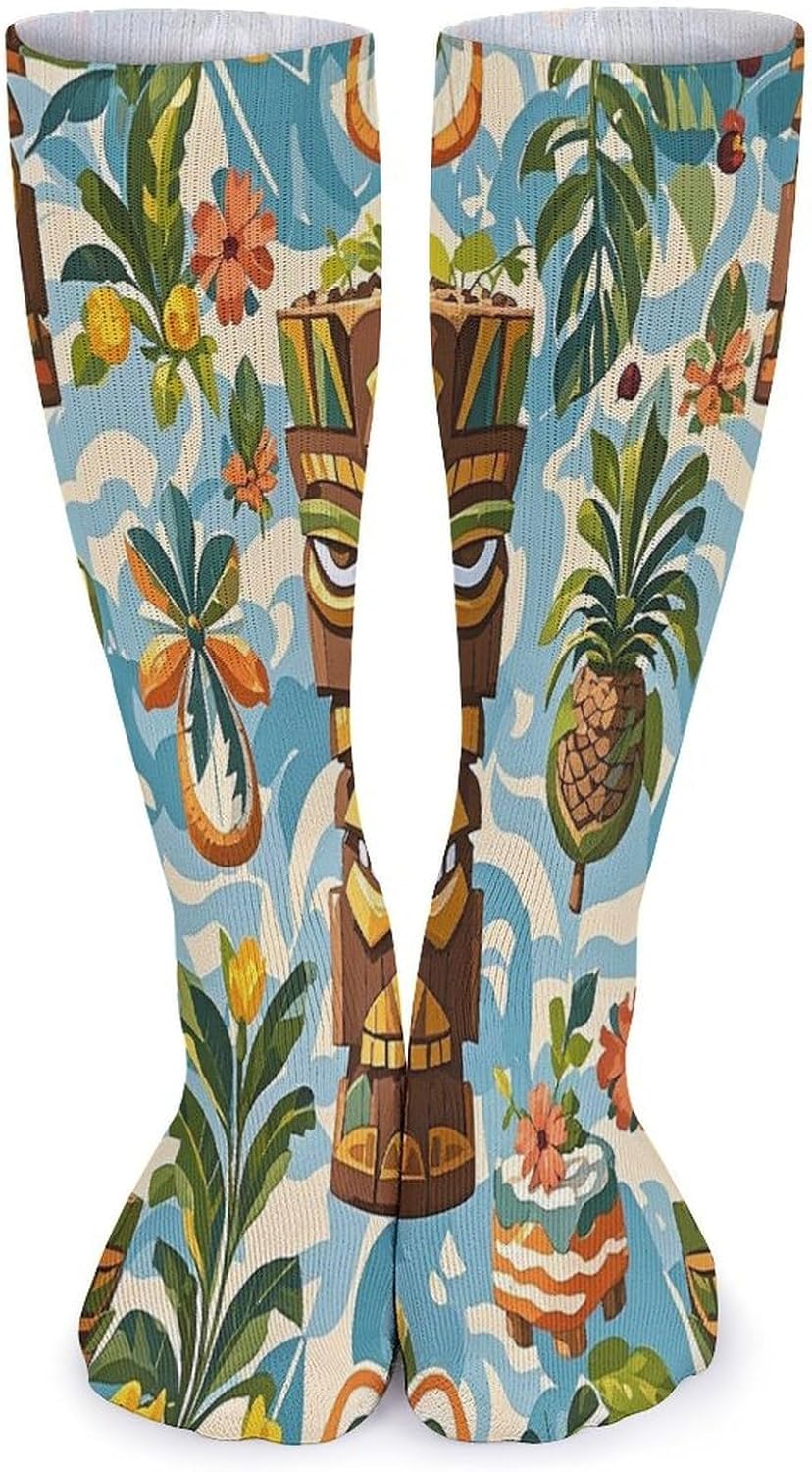 Vintage Aloha Tiki Crew Socks Casual Breathable Calf Socks | Cushion Running Athletic Socks Long Performance Breathable Sports Socks for Women Men
