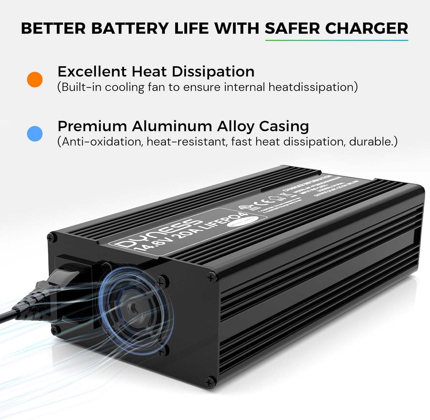 12V 20A Lithium Battery Charger, Fast Charging 14.6V LiFePO4 Battery AC-DC Charger with 3-Stage Charging, Multi Protection, Anderson Connector Perfect for 12V Lithium LiFePO4 Batteries