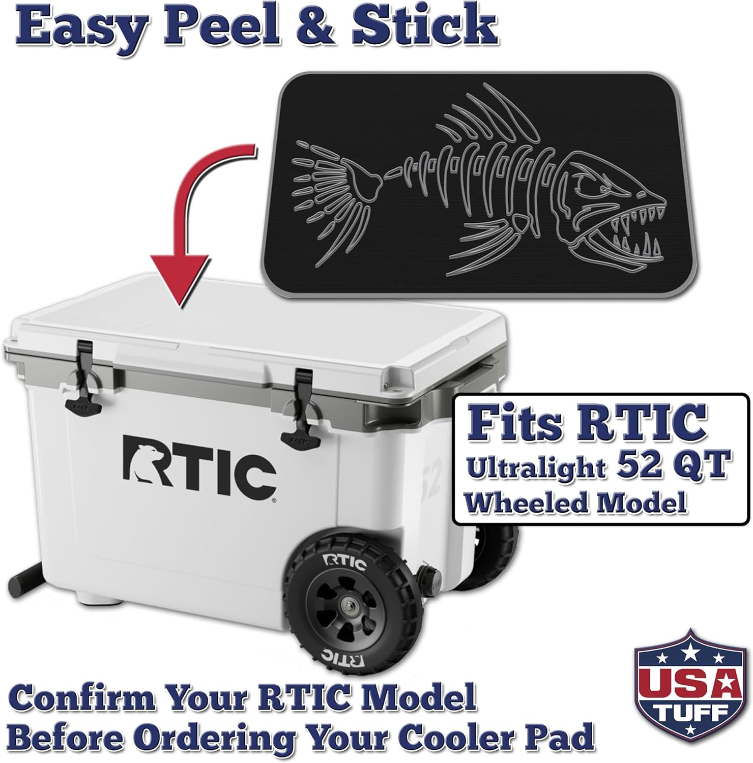 USATuff SeaDek EVA Mat Cooler Pad fits RTIC | Peel & Stick Application | Non Slip Comfort Accessories - Bonefish Design (Black-StormGray)