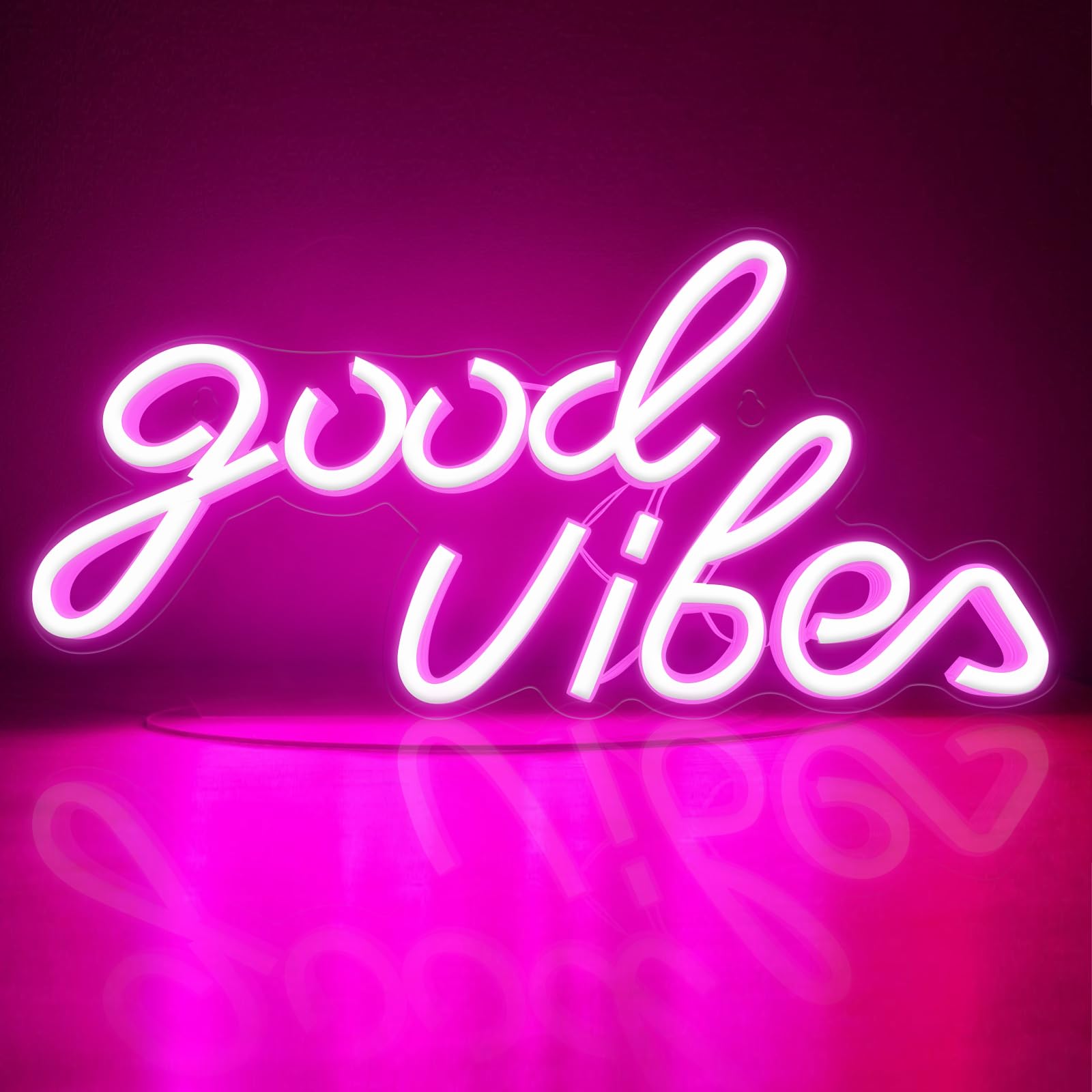 Good Vibes - Letrero de neón LED con adaptador de encendido/apagado para decoración de pared, señal de luz de negocios, para bar, salón, cafetería, restaurante, tienda, club, sala de juegos
