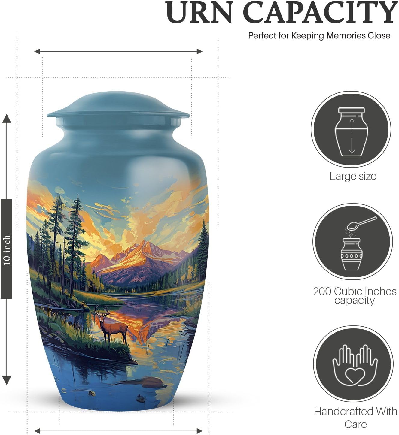 Mountain Deer Urns for Ashes Combo of 5-10 Inch Large Outdoor Memorial Urn for Dad, Men & Women, 3 Inch Mini Keepsake Funeral Urns for Adult Male & Female - Burial Cremation Ash Holder Set
