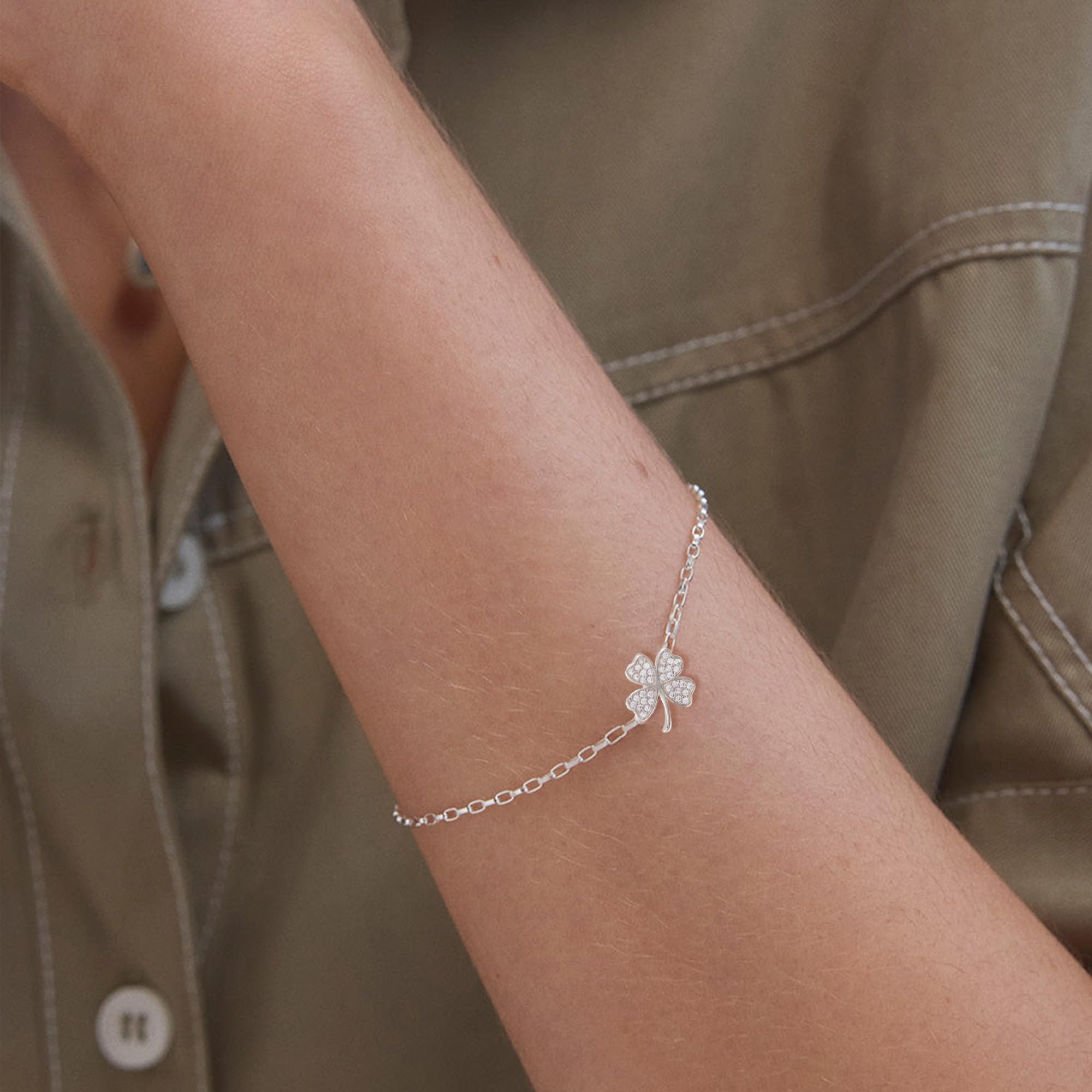 GEMAURA Braccialetto portafortuna da donna, in argento/oro, con quadrifoglio, regolabile, regalo per donne e fidanzate, braccialetto dell’amicizia