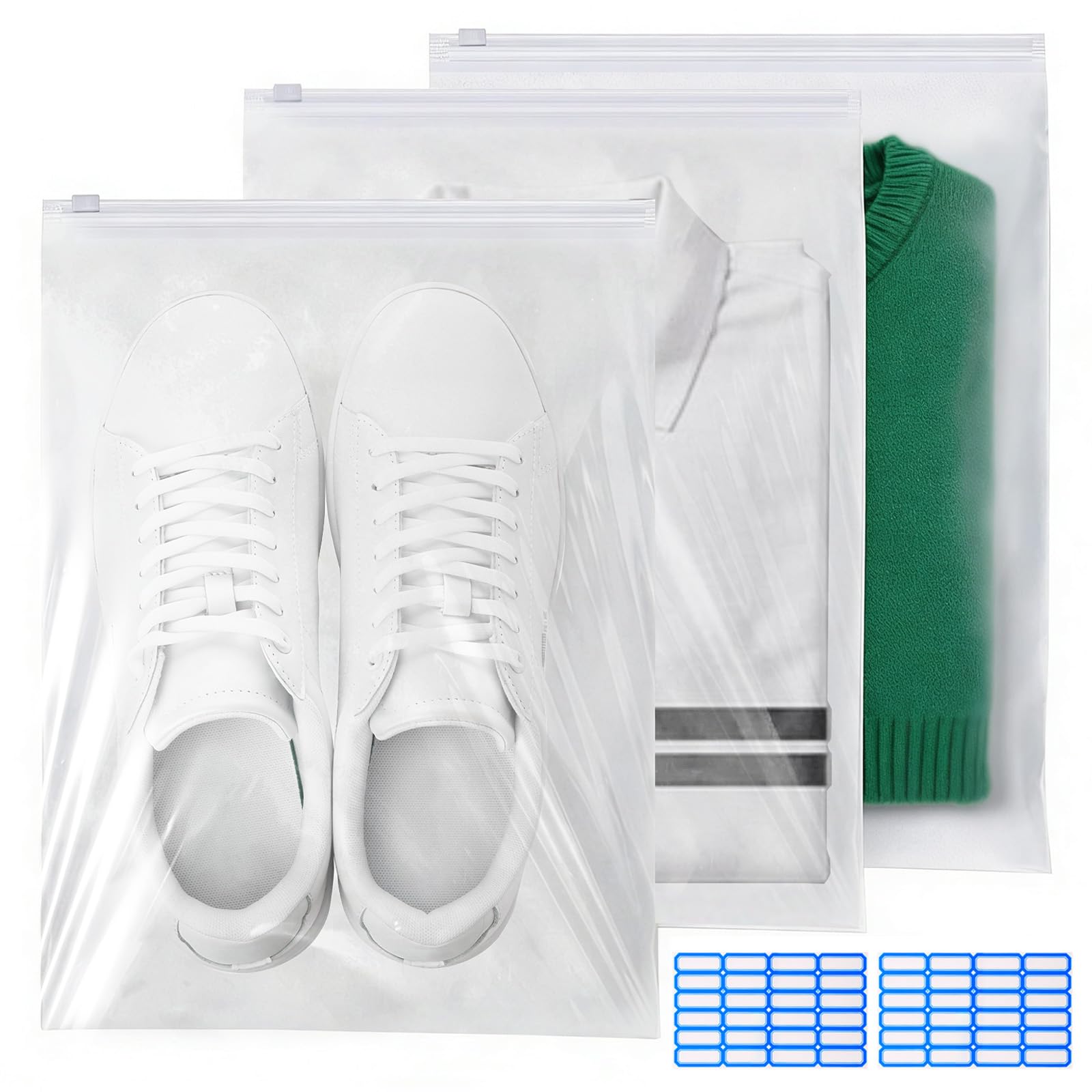 GESDYO 30Pcs Ziplock Bags 35x45cm Reusable Frosted Plastic Travel Storage Bags with Zip Lock Seal No Holes Waterproof Luggage Organiser Pouches for Clothes, Hospital & Office Supplies