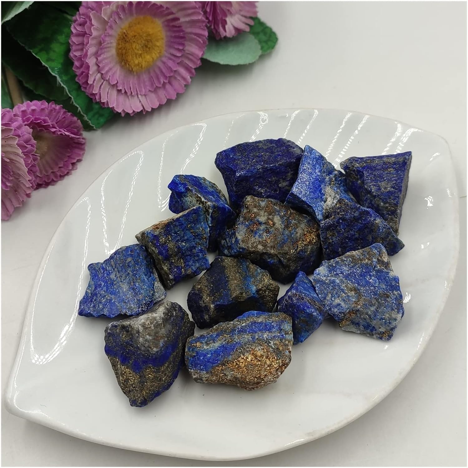 Feng Shui Decorate 1pc Natural Lapis Lazuli Raw Rough Stone Quartz Crystal Rock Reiki Specimen Aquarium Home Room Decoration Ward Off Evil Spirits Classical Raw Rough Possesses Piedras decorativas par
