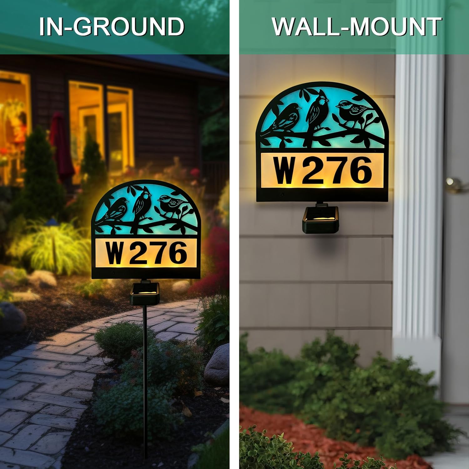 Solar Address Signs for House, Metal House Numbers with Bird Decor, Outdoor Yard Sign Stake for Garden, Driveway & Home Decor