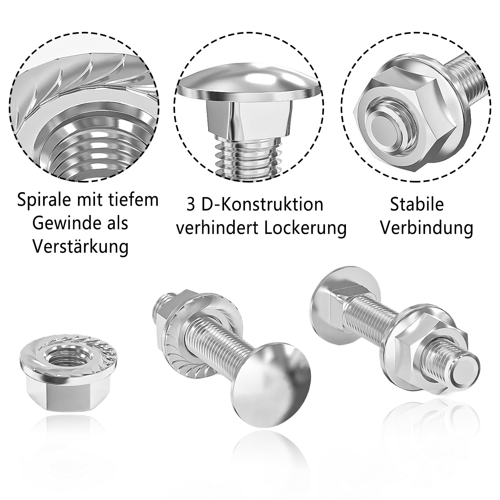 Lot de 18 boulons de carrosserie M6 x 40 mm, vis à tête bombée avec écrou à bride hexagonal, galvanisées DIN 603 (18 pièces) à tête ronde avec collet carré, filetage complet