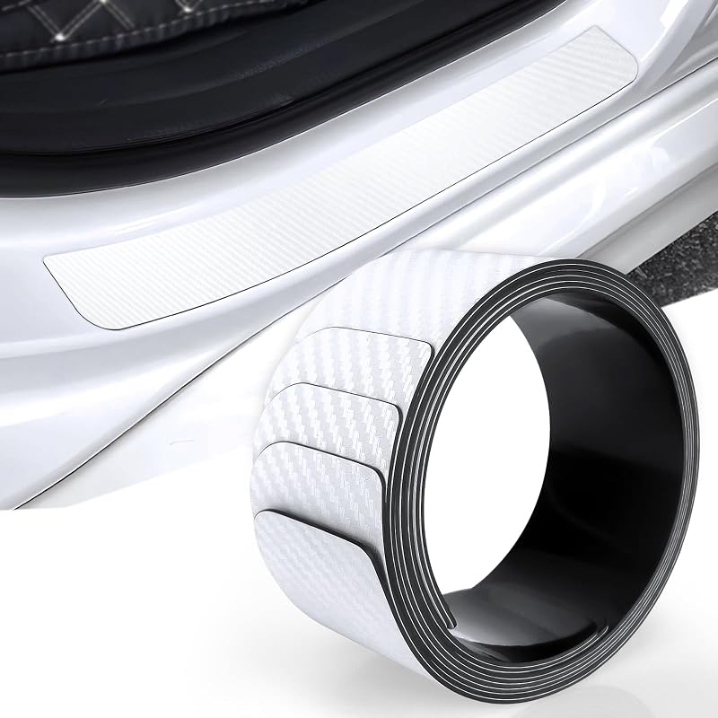 Protetor de Soleira de Porta Automotiva Magnético em TPU com Textura de Fibra de Carbono Branco Ruautumn, Kit com 4 peças