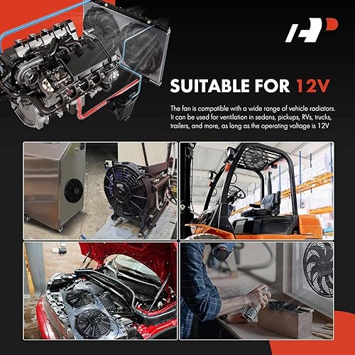 Miniatura 3 de A-Premium Ventilador de radiador eléctrico de 12 '' 12 pulgadas 1700 mh, 12V 80W con kit de relé de interruptor de cableado del termostato