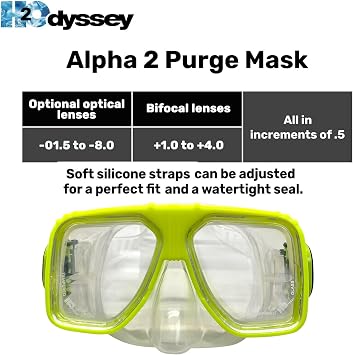 H2Odyssey Alpha 2 Scuba Mask - Anti Fog Scratch Resistant Masks for Snorkeling