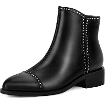 Women's Ankle Boots Chunky Block Heel Studded Almond Toe Side Zip Booties
