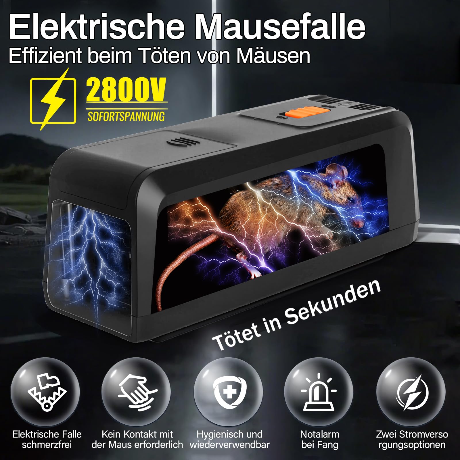 2800V Rattenfalle Elektrisch,Hochspannungs Elektrische Mausefalle,Rattenfallen Schlagfallen,Elektrischer Mausfänger,Schmerzloser Elektronische Schlagfalle