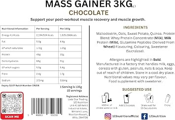 Mass Gainer, Weight Gain Protein Powder, 3kg (3kg, Chocolate)
