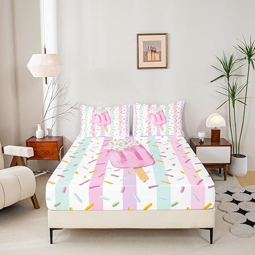 Miniatura 5 de Juego de sábanas de paletas de colores, juego de ropa de cama con estampado de caramelo arcoíris para niños y adolescentes, sábanas suaves para
