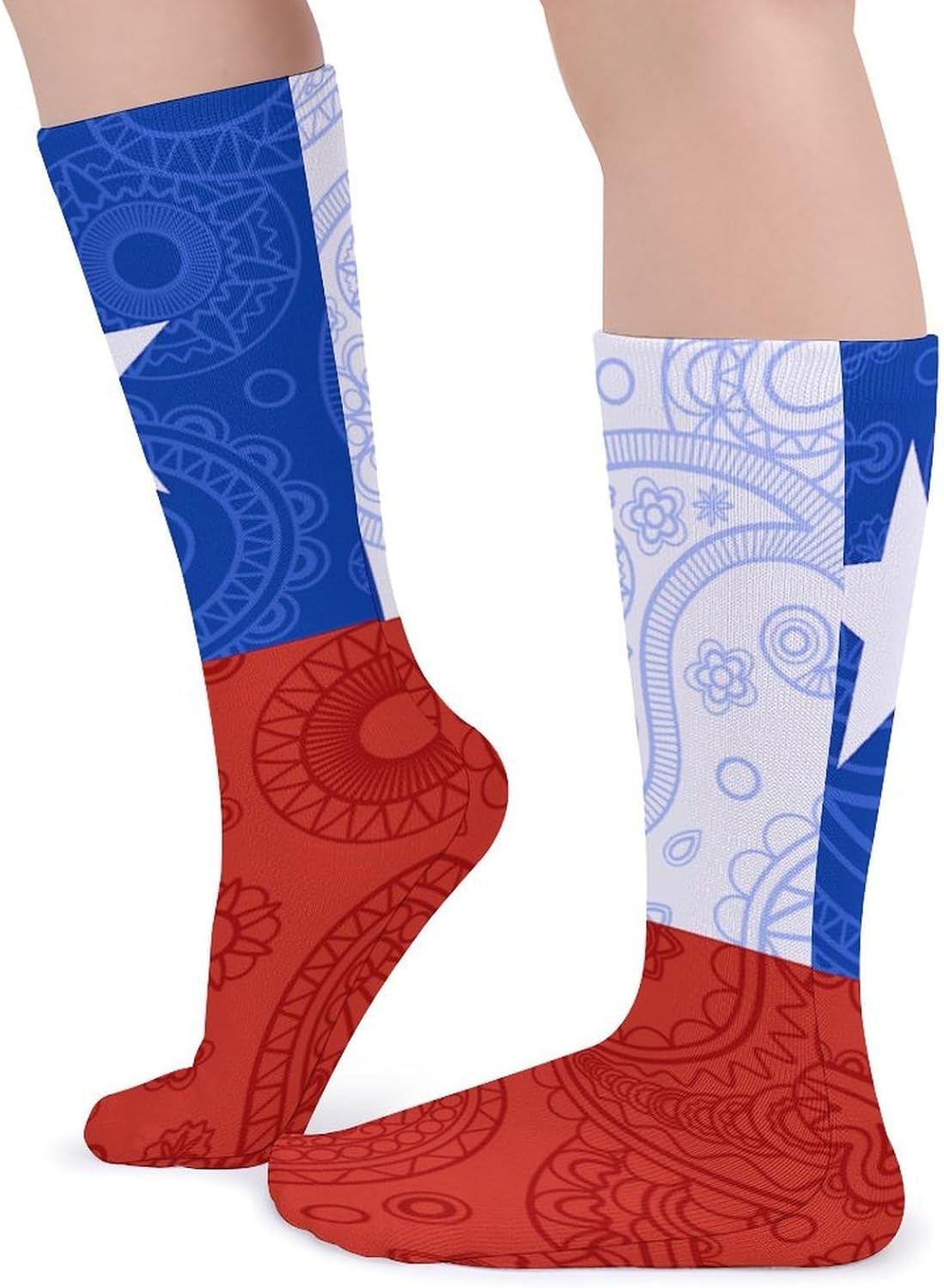 Chilean Paisley Flag Knee High Socks Casual Long Stockings Over Calf Sock Tube for Women Men