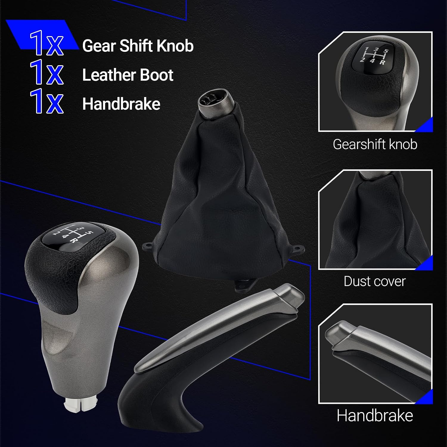 X4XZ 54102-SNA-A01 54102-SNA-A02 5 Speed Gear Shift Knob with Leather Boot for 2006-2011 Honda Civic Replace# 54102SNAA01 54102SNAA02 (Pack of 3