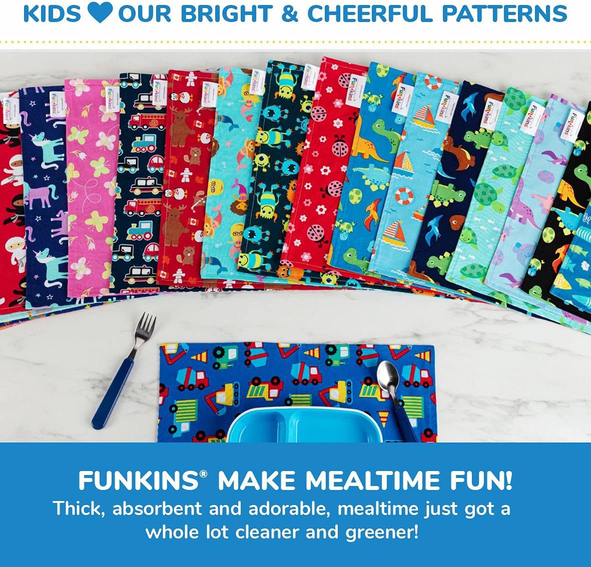 Funkins Reusable Cloth Placemats for Kids & Lunch Boxes | Reusable, Eco-Friendly | 15"x13", 2-ply, Thick, Absorbent, Machine Washable | Set of 2 Placemats (Ballerinas)