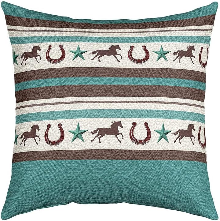 Set of 4 Western Horseshoe Throw Pillow Covers, Retro Cowboy Style Cushion Case for Home Living Room Decor, Reversible Farmhouse Wild West Decorative Throw Cushion Case, 16x16 Inches Multi 3