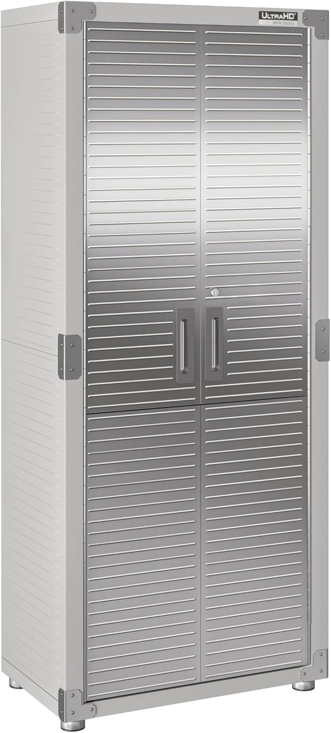 Seville Classics UltraHD Solid Steel Lockable Metal Storage Cabinet Locker Organizer, w/Adjustable Shelves for Garage, Warehouse, Office, Classroom, Granite, 30" W x 18" D x 72" H