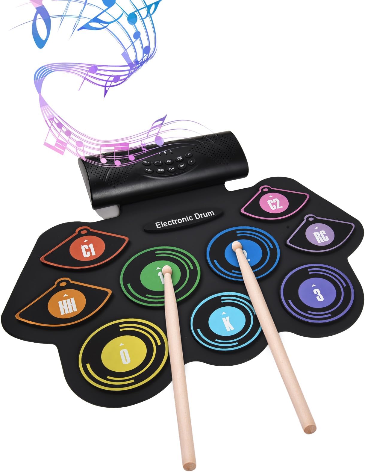 – Electronic Drum Set Hand Roll Drum Set 9 Pads Built-in Stereo Speaker with Drumsticks Foot Pedal Holiday Bthday Gift Colorful Practice Pad Drum Kit yunnstore