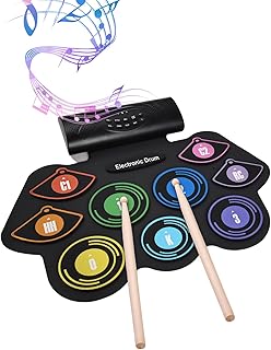 Juego de batería electrónica, 9 almohadillas, altavoz estéreo integrado con baquetas, pedal de pie, regalo de cumpleaños, colorido kit de batería de práctica