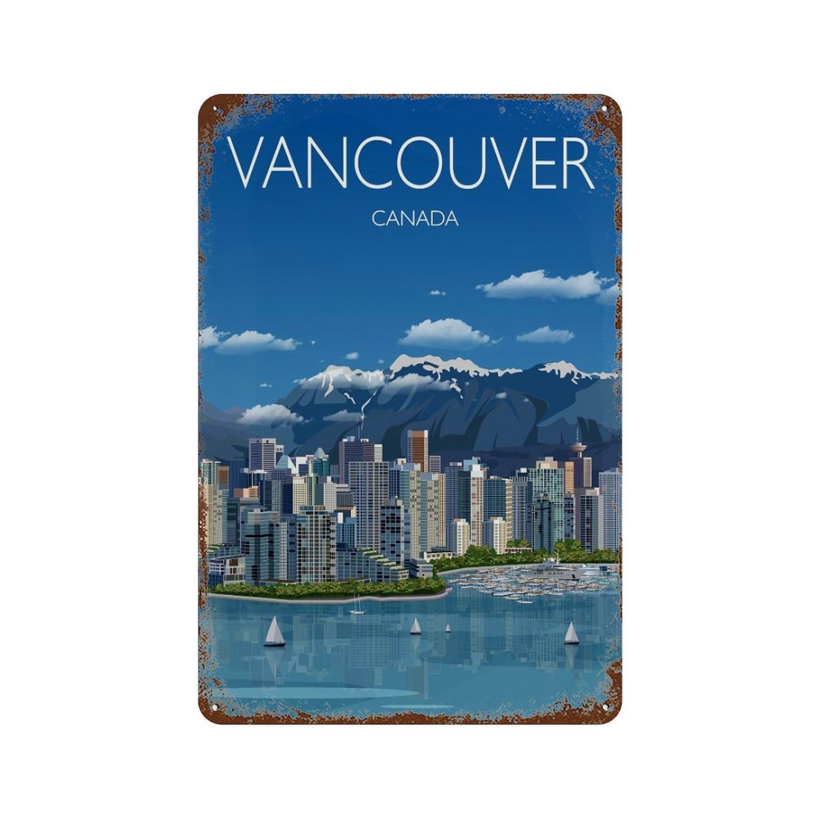 xiaoxiaoshen Travel of Vancouver City Canada Cityscape Wall Decor Art Metal Tin Poster Modern Home Decor Art Home Bar Shop Decorations Vintage Sign 30x20cm
