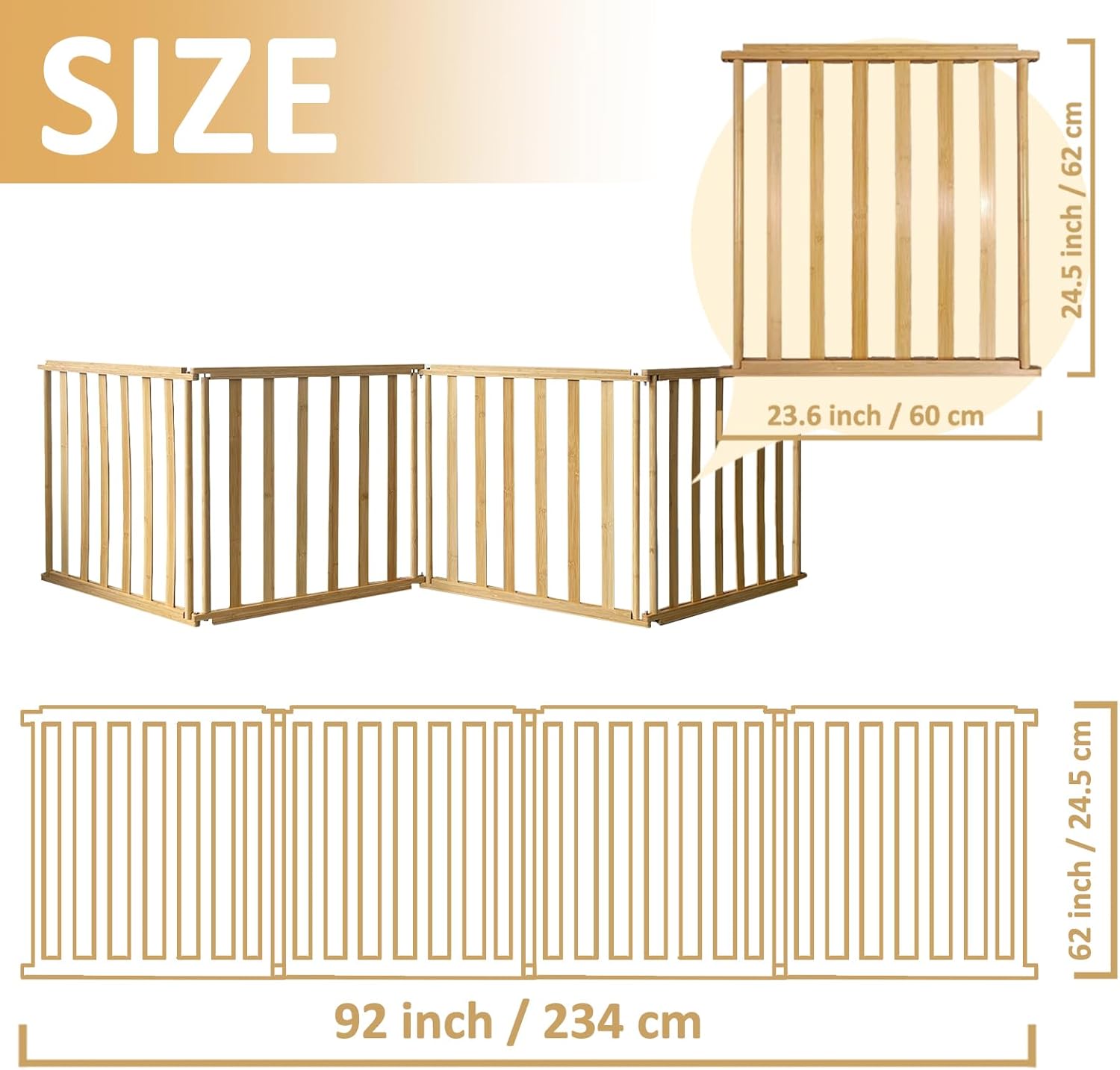 Bamboo Pet Gate & Indoor Fence-Dog Gate for Stairs, Doorways Easy-Tool Installation Versatile Puppy Gate for Dogs and Small to Medium Pets (4 Panel)