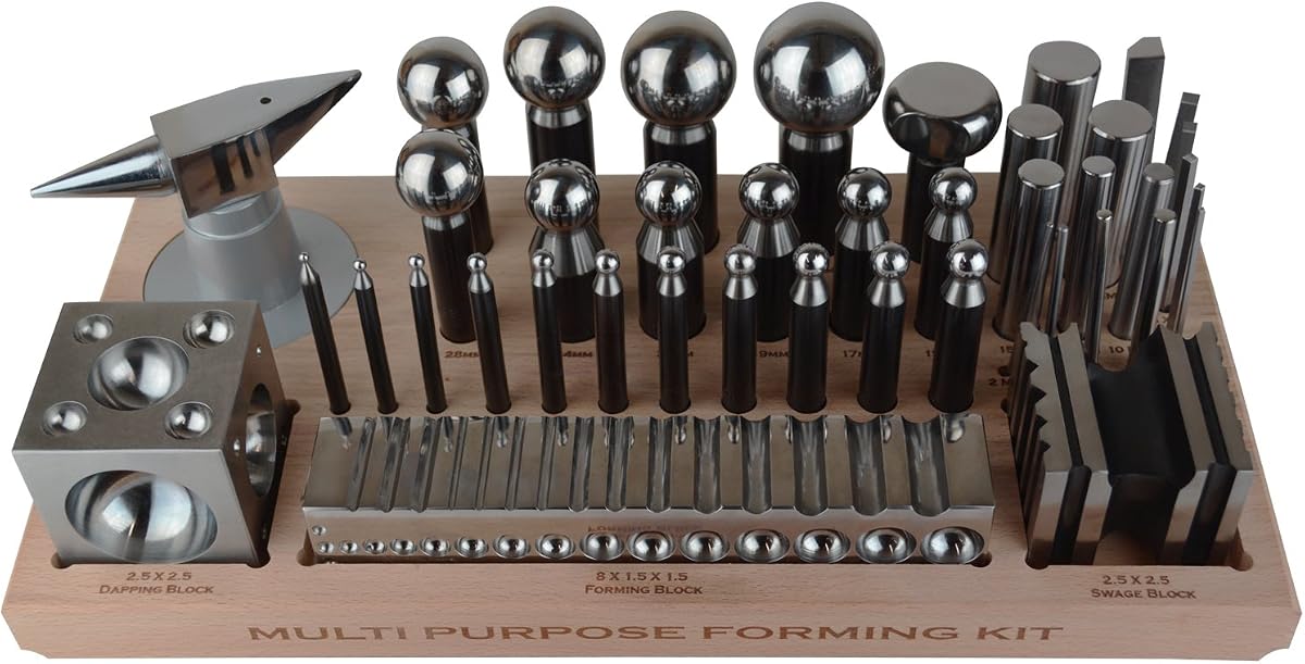 43-Piece Multi-Purpose Metal Forming Dapping Set w/Block, Anvil, & Swage Jewelry Making Repair Metal Forming Tool