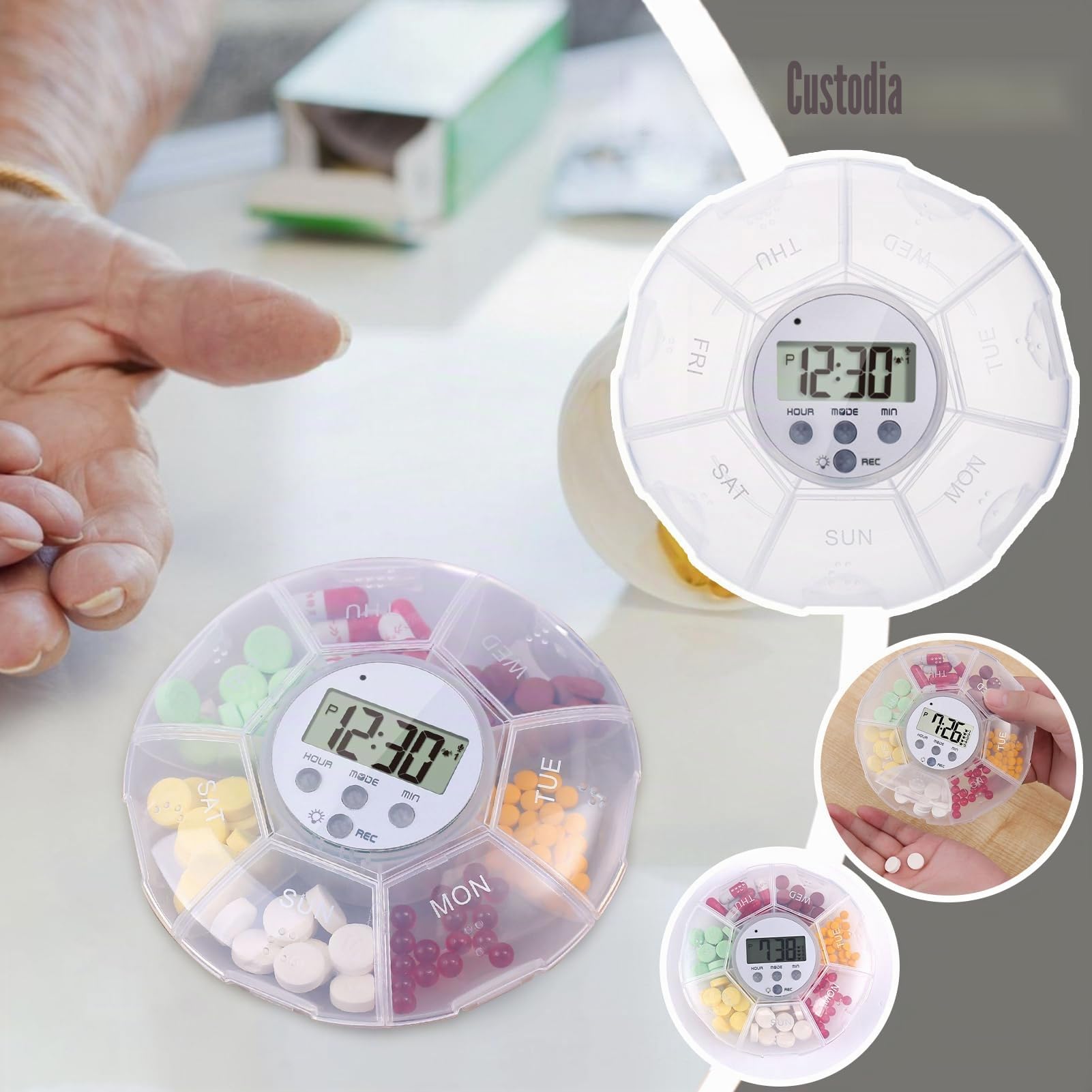 Dispensatore Automatico Di Pillole - Dispensatore Automatico Di Pastiglie Con Allarme E Luci Led | Funzione di Registrazione, 7 Scomparti, Portapillole per Integratori e Prodotti per la Salute