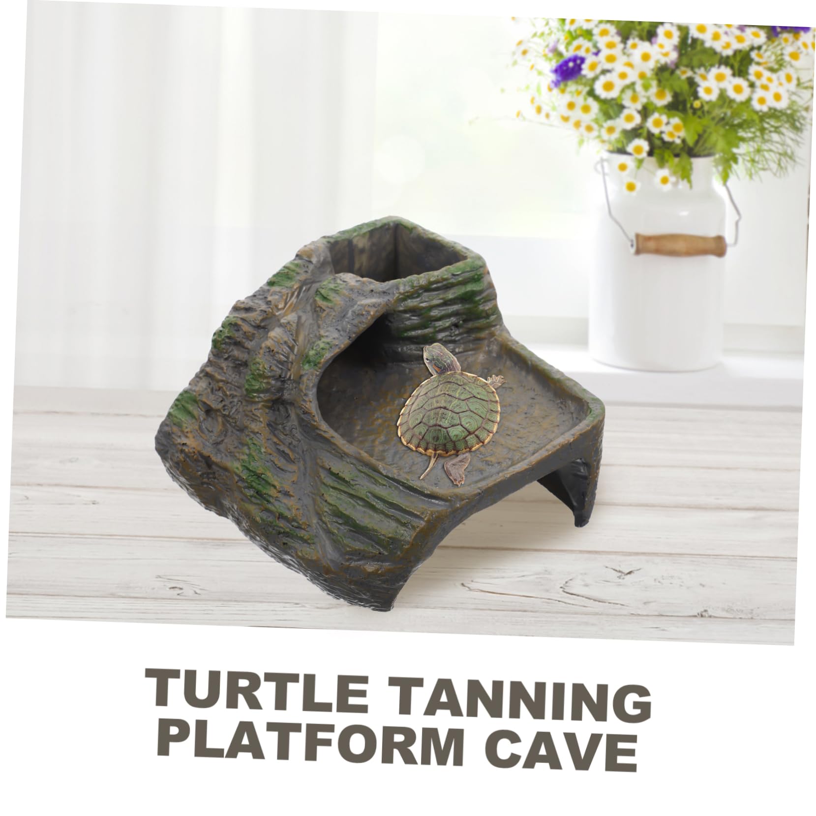 VICASKY Lifelike Turtle Resin Model Habitat Realistic Climbing Platform Cave for Turtles Snakes and Geckos Underwater Decoration for Reptiles Aquariums
