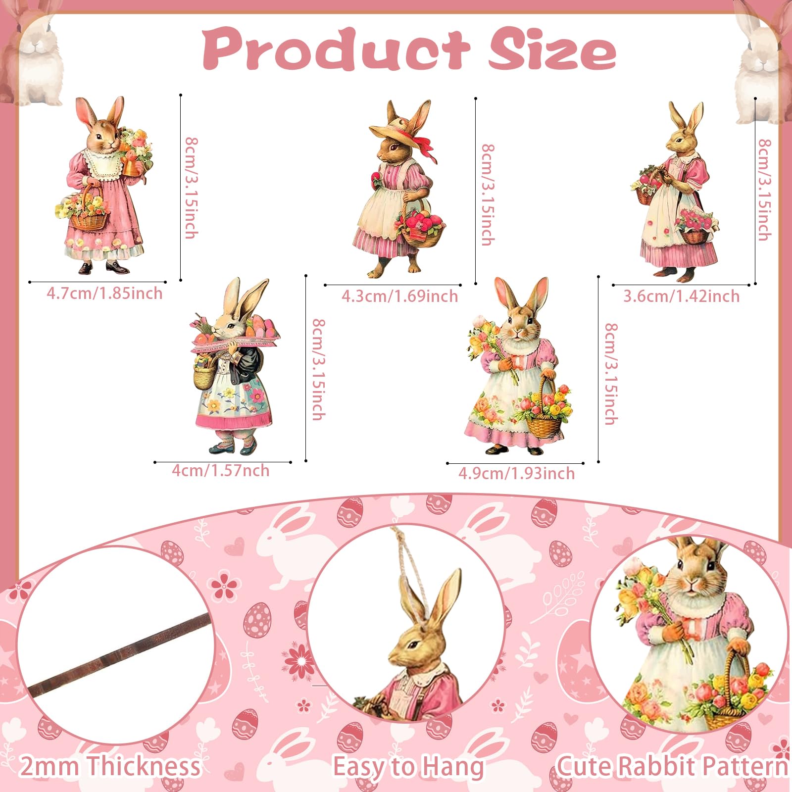 36 Pezzi Decorazioni Coniglietto Pasquale In Legno - Ciondoli Per Pasqua Con Cordino - Foto 11