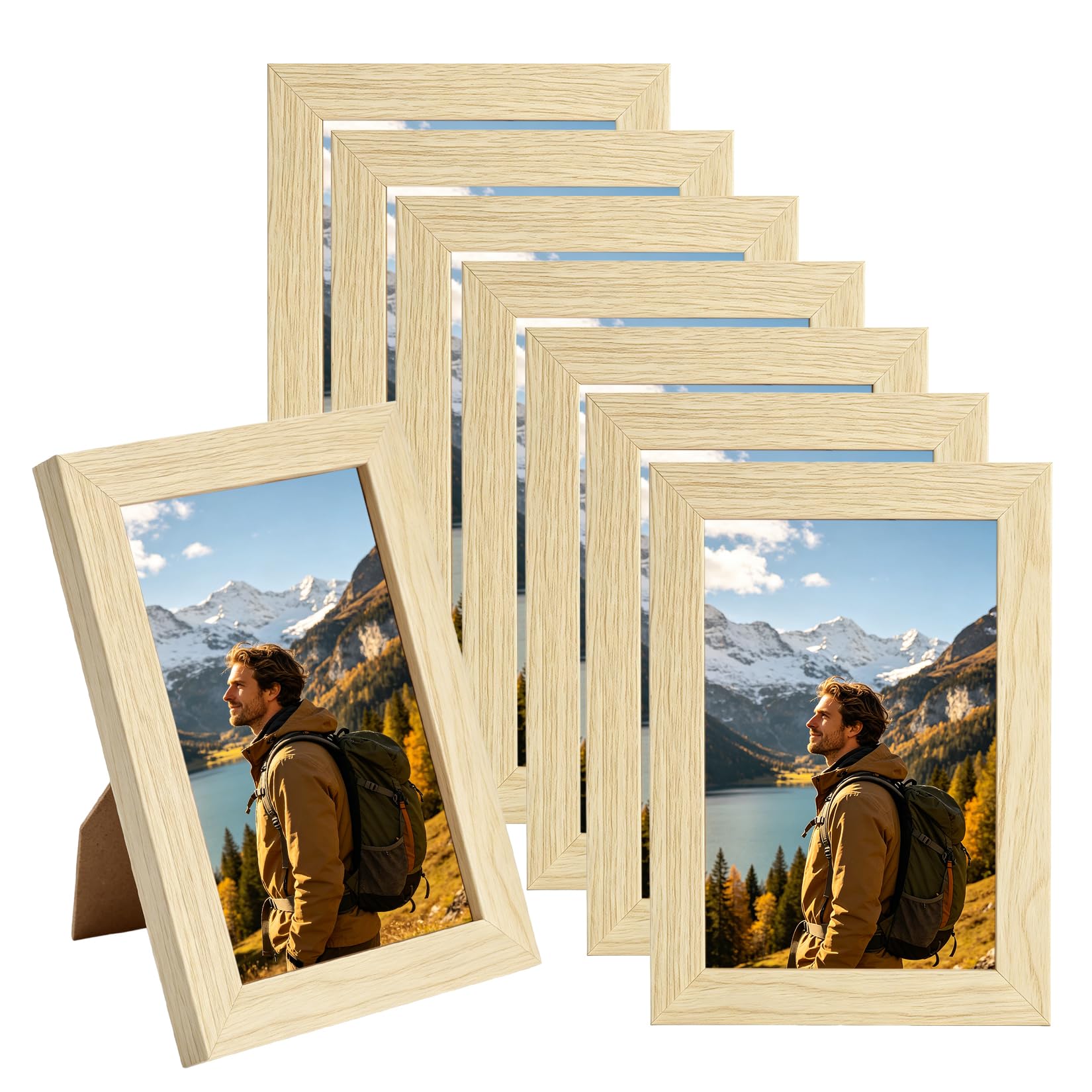 runxsam 8 pcs 12.8x9cm (5x3.5in) light wood MDF picture frames table/wall — image 1